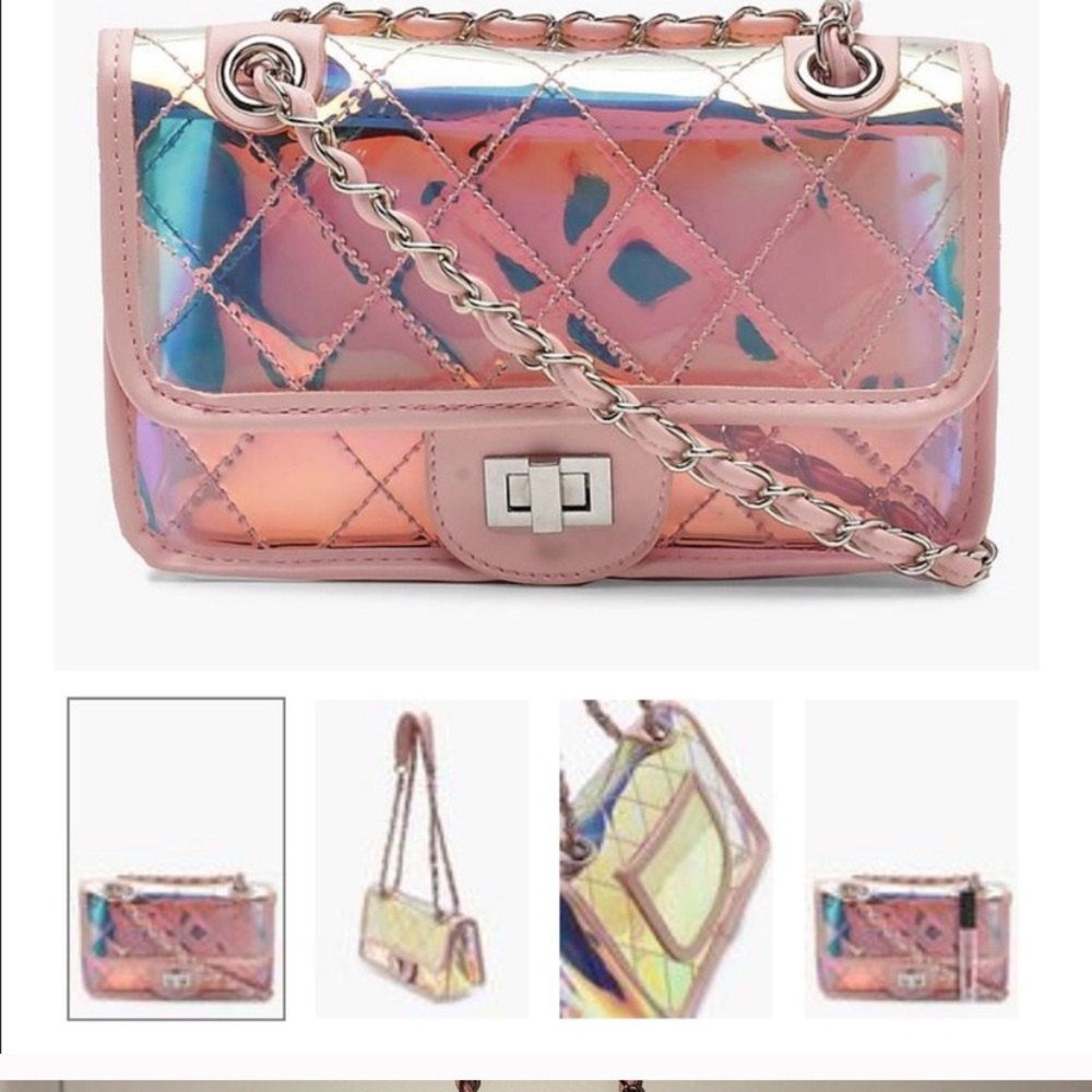 BOOHOO pink/ iridescent chain bag